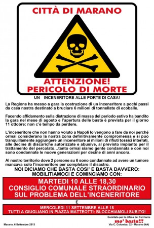  Settembre 6 - NO ALL’INCENERITORE ALLE PORTE DI MARANO!!